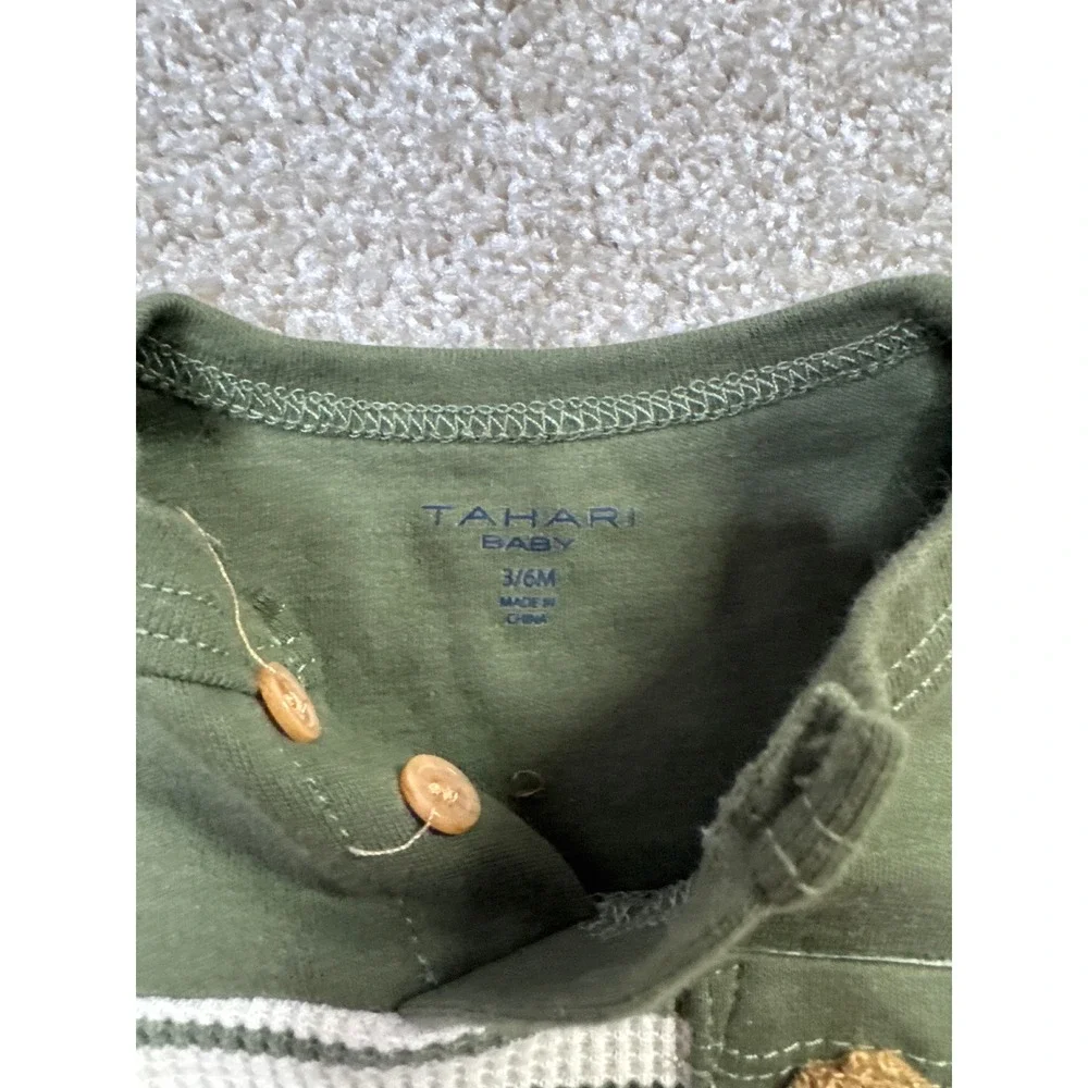 Olive Green Striped Dinosaur Bodysuit and Jogger Pants Set Baby Boys 2-Piece